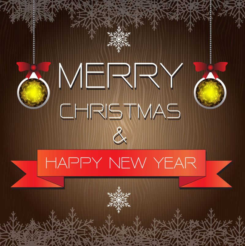圣诞快乐和新年矢量图上的棕色木材纹理背景