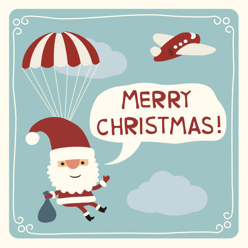 卡通降落伞上的圣诞老人矢量图