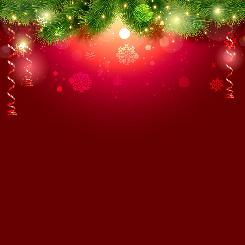 矢量红色和绿色圣诞树枝的圣诞节背景图
