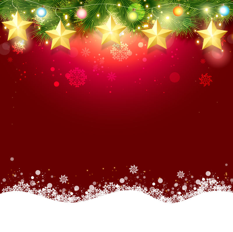 矢量金色星星装饰品和红色圣诞节背景图