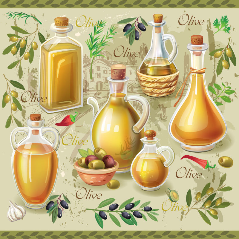 创意矢量橄榄油的古典插图