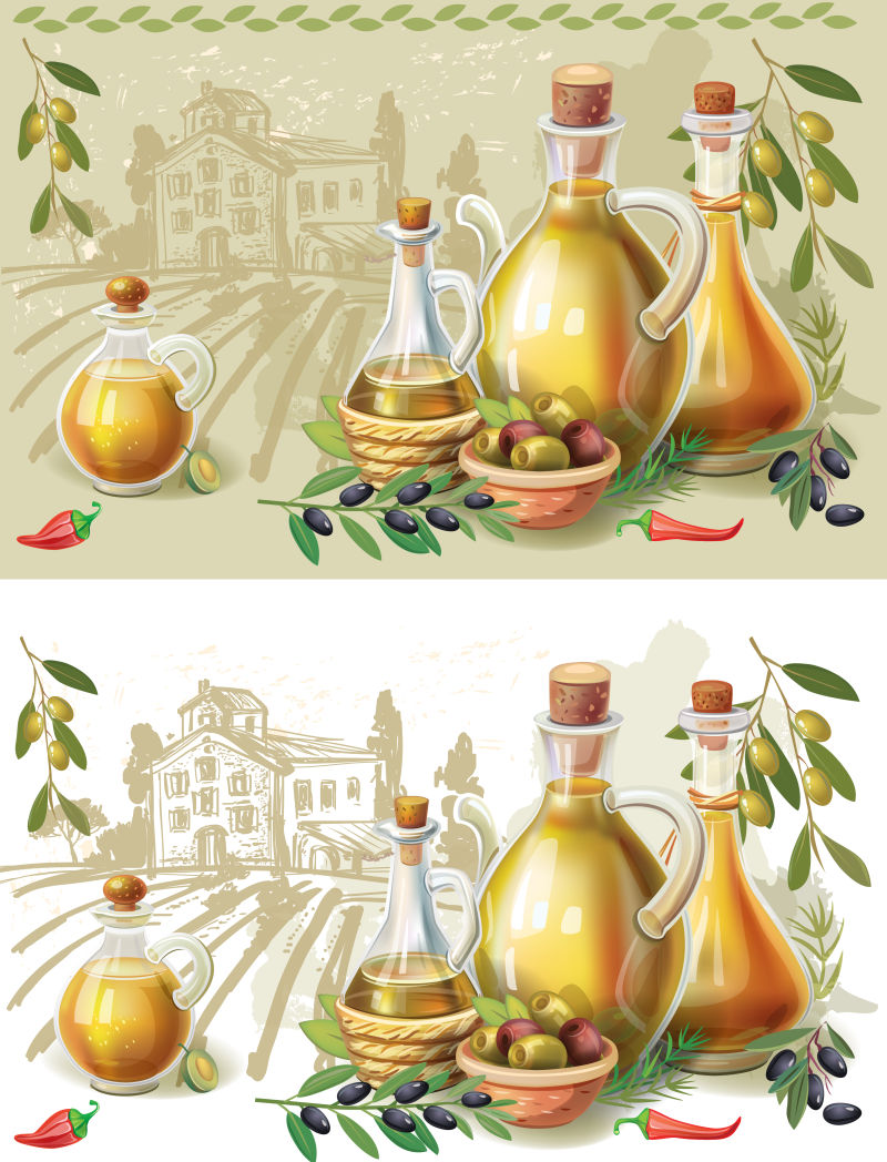 创意矢量卡通橄榄油手绘插图