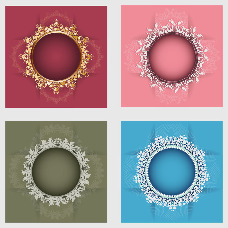创意矢量花卉装饰圆框元素的请帖设计