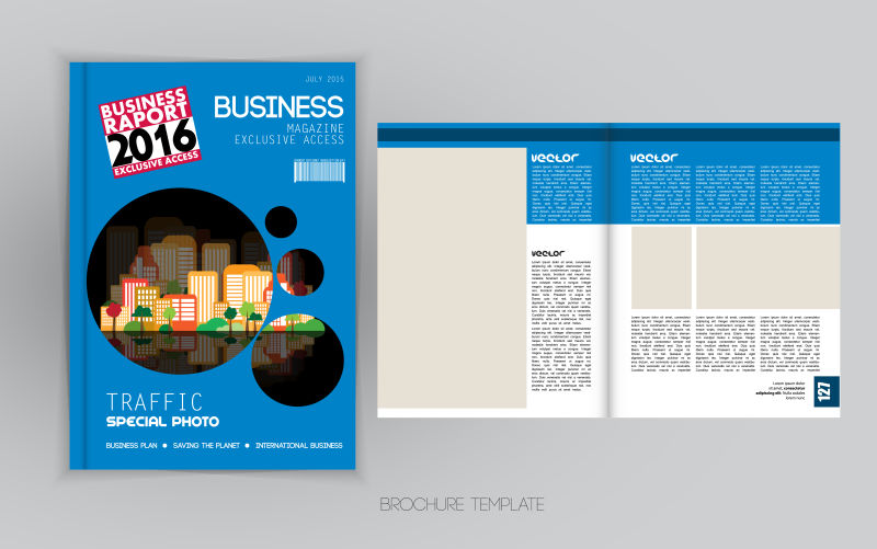 矢量蓝色商业小册子和页面封面设计