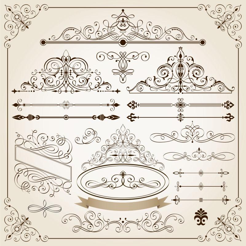 书法框架和页面装饰元素集矢量