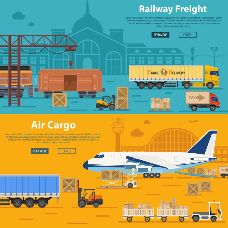 铁路货运航空货运仓储物流矢量概念