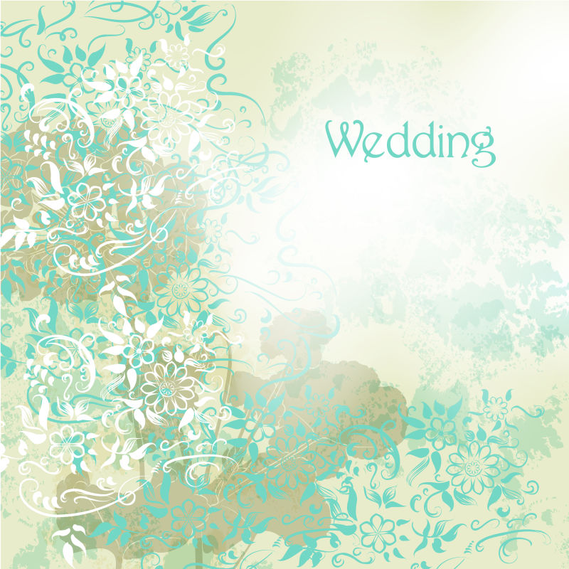 婚礼背景与花卉漩涡在华丽的老式风格矢量
