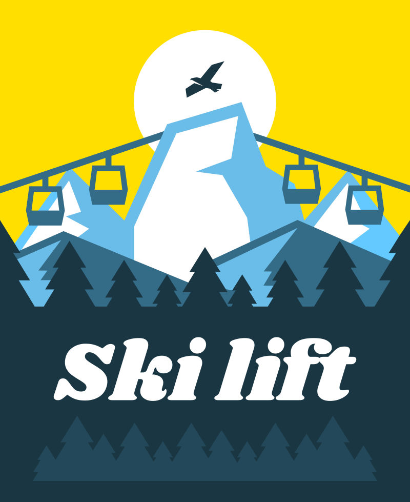 矢量冬季滑雪升降机景观
