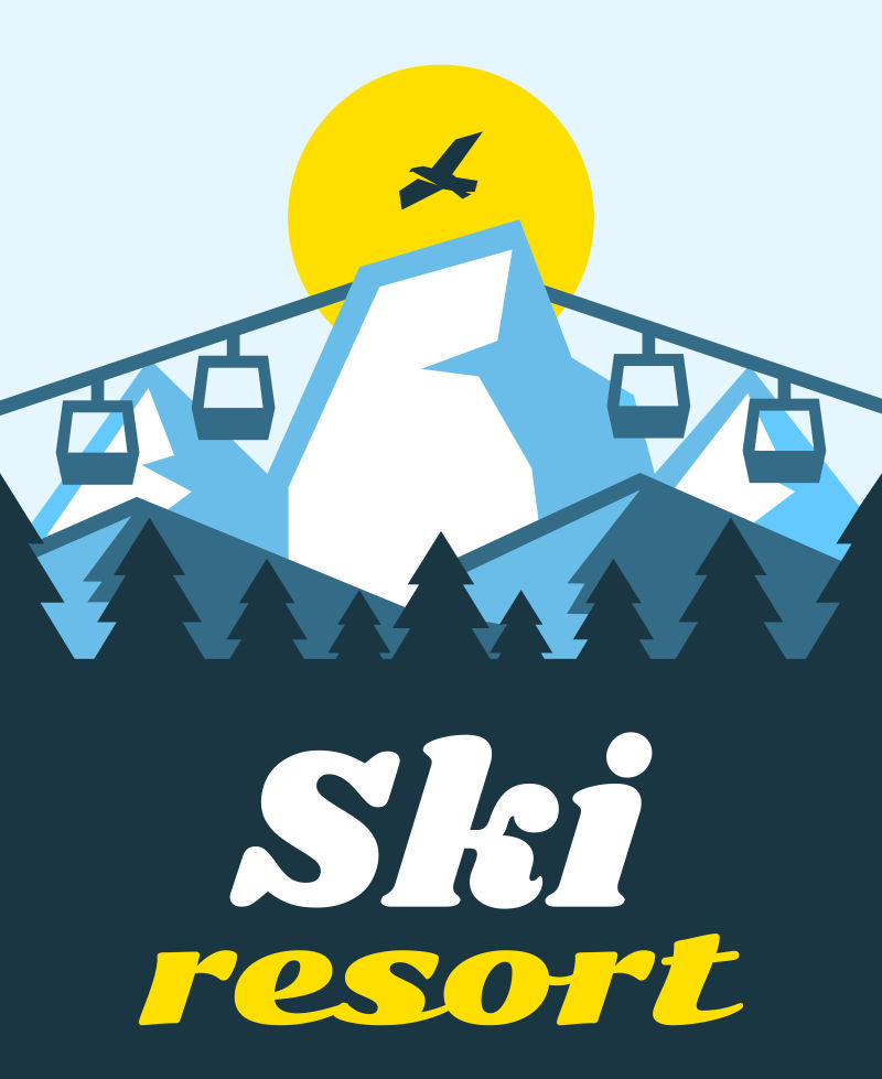 矢量冬季滑雪胜地景观