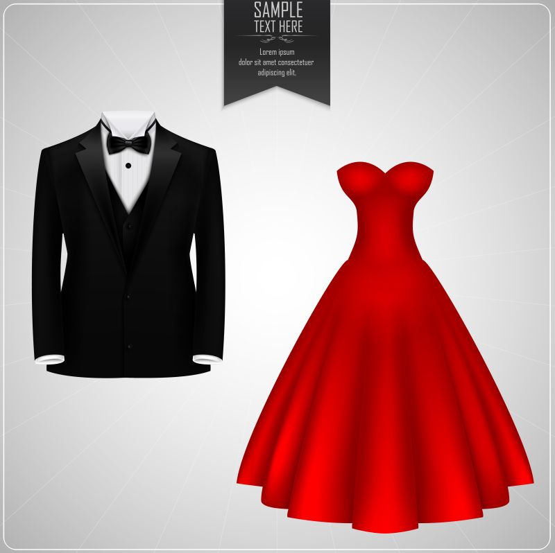 黑色礼服和红色连衣裙矢量