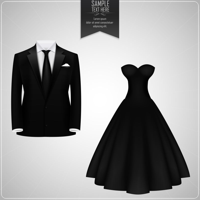黑色礼服和黑色新娘婚纱矢量