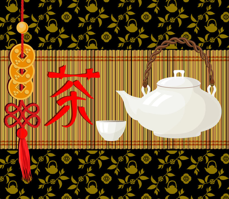 矢量传统茶文化标签设计