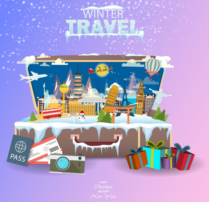 冬季旅行概念插图矢量设计