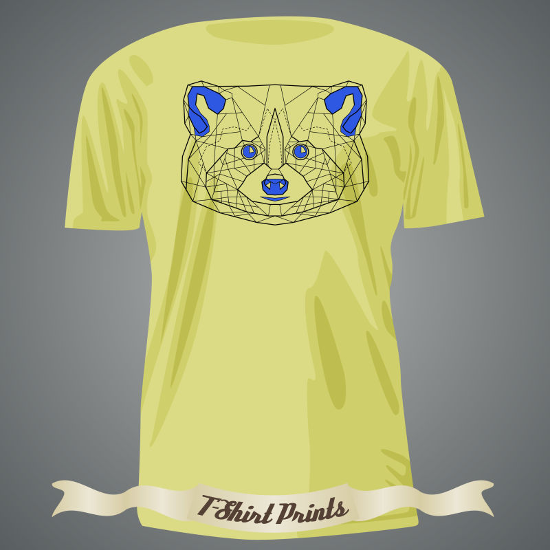 线性浣熊头T恤图案矢量设计