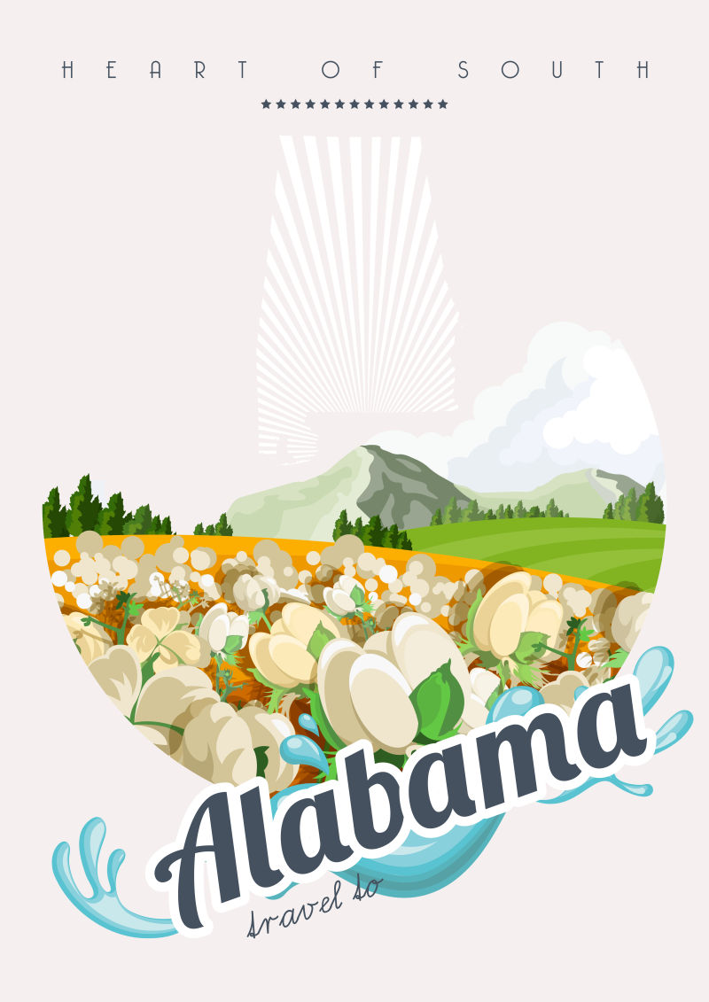 阿拉巴马州旅游海报矢量设计