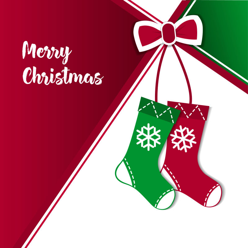 红色和绿色的圣诞袜的矢量圣诞元素背景