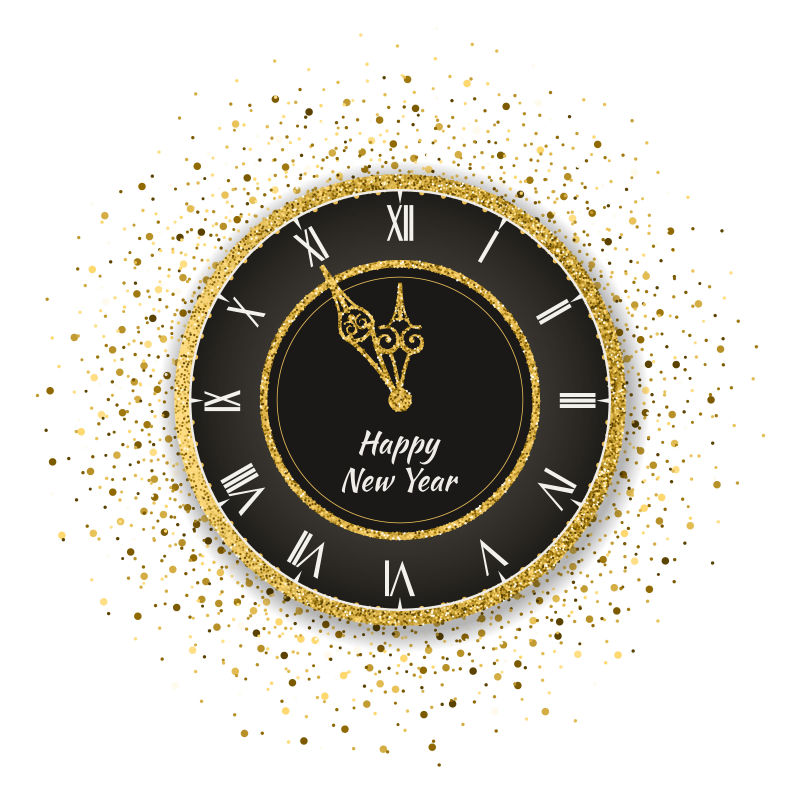 金色和黑色的钟表的矢量新年元素背景