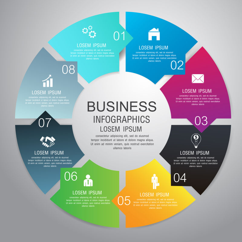 抽象矢量彩色循环圆形信息图表设计