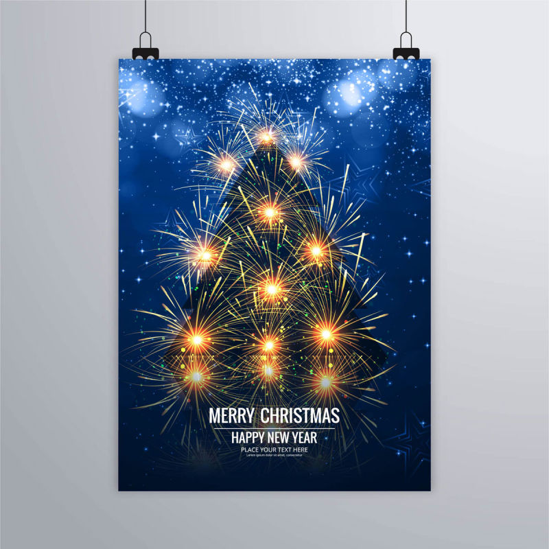 亮丽多彩的圣诞树小册子矢量图