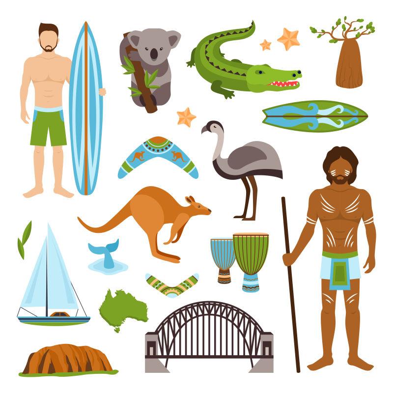 矢量澳大利亚旅游自然与文化图标