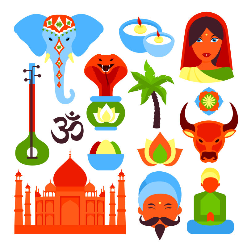 矢量印度旅游文化宗教符号