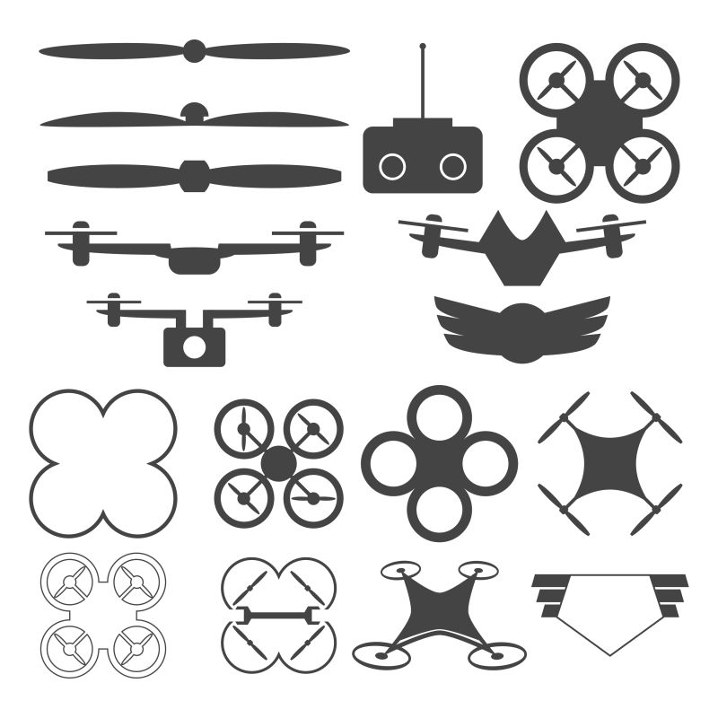 矢量远程无人机黑色符号集