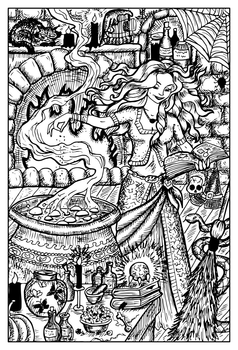 童话世界的女巫矢量插图