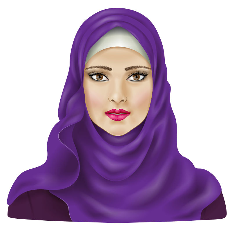 矢量穆斯林女孩穿着紫色的头巾