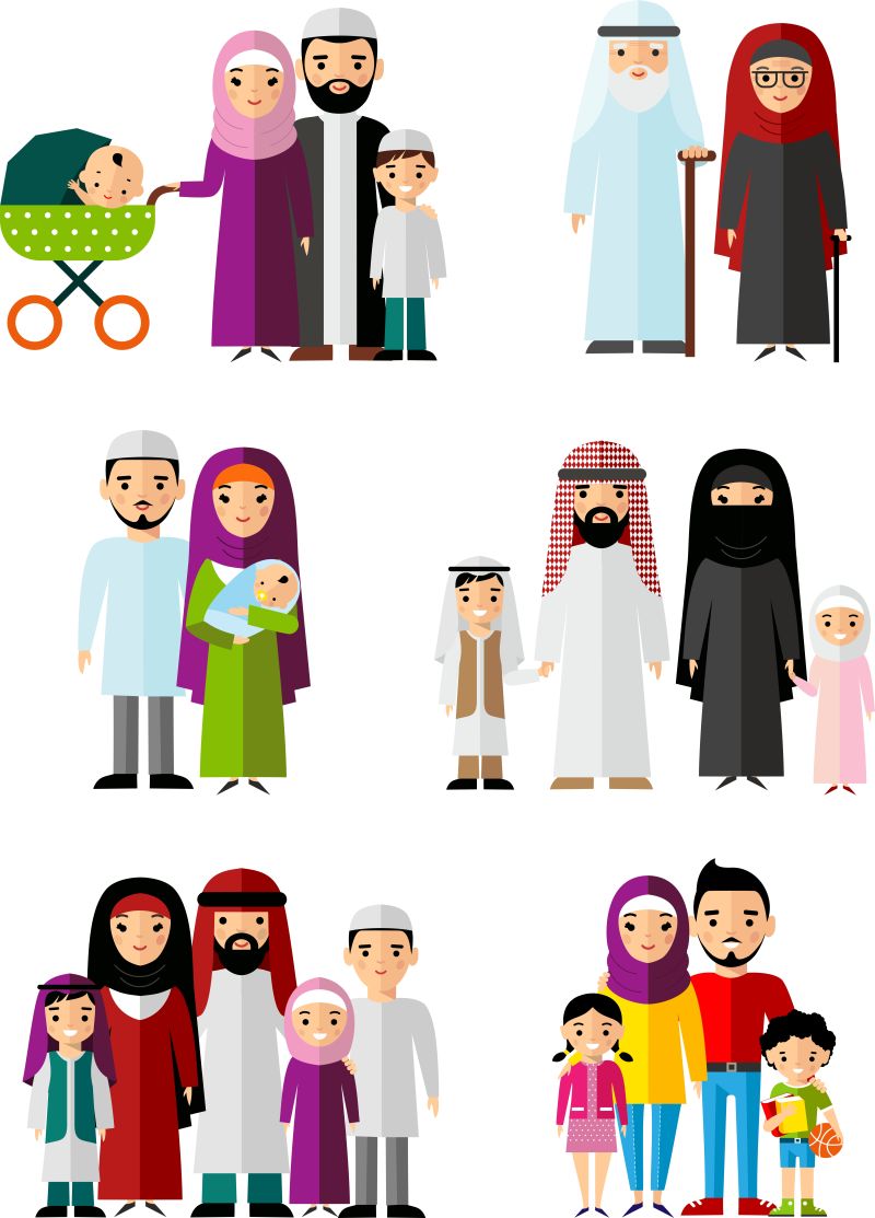 矢量传统穆斯林家庭
