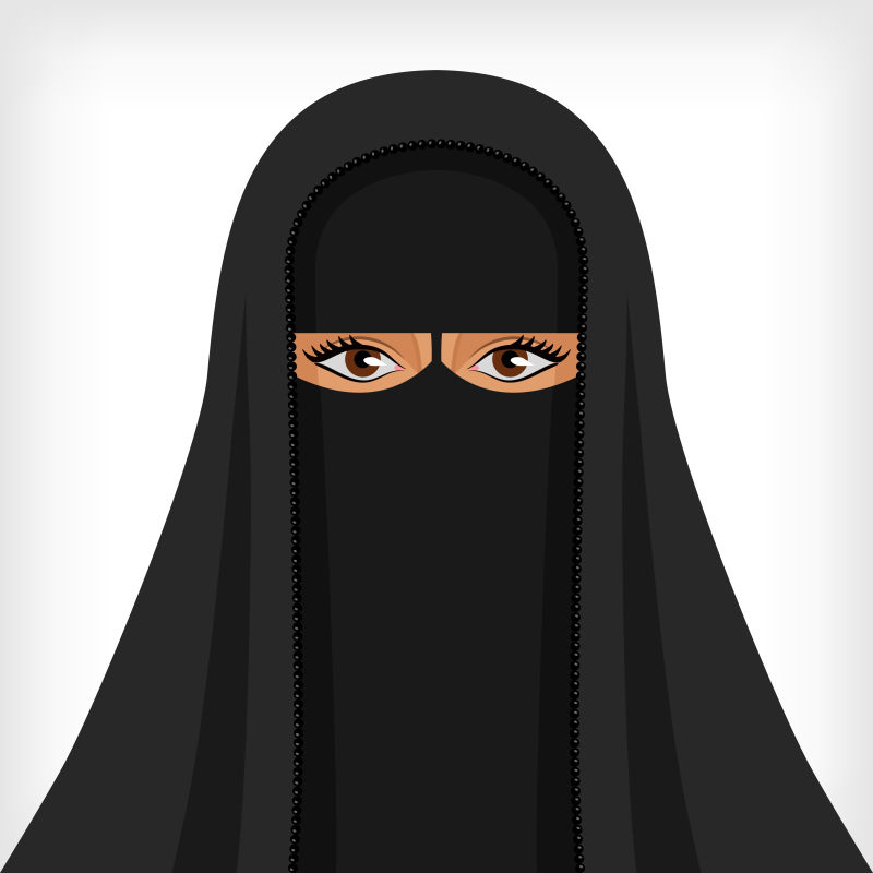 矢量美丽的穆斯林妇女穿着黑罩袍