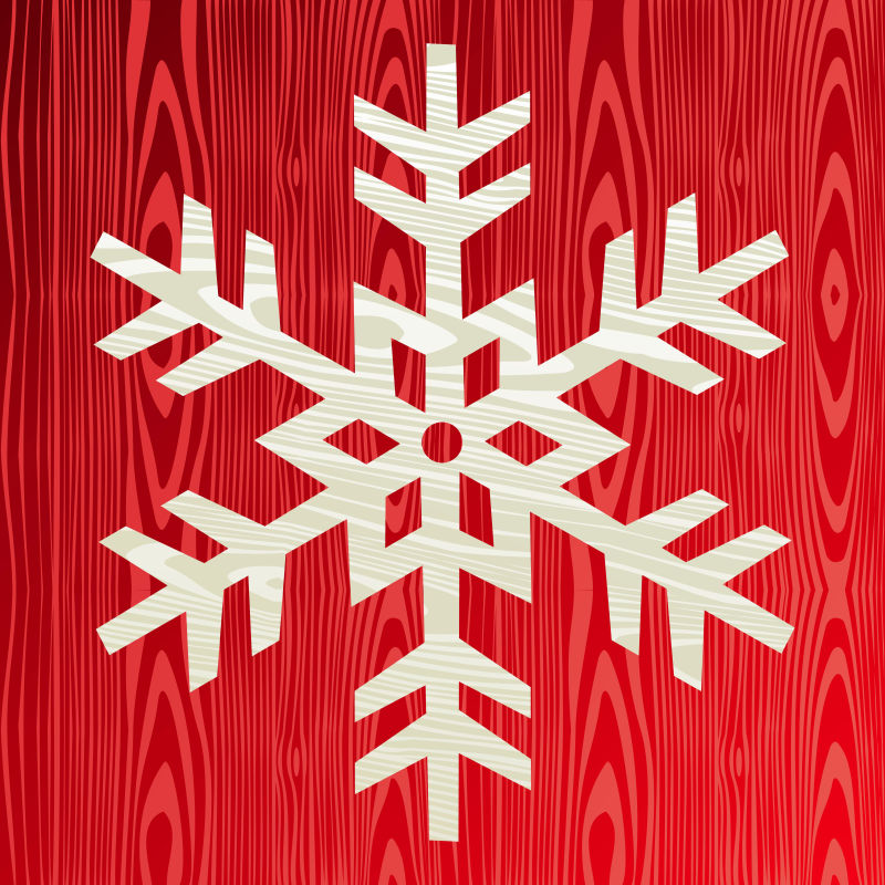 红色雪花圣诞木背景矢量插图