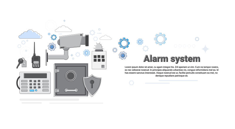防盗窃贼安全防护保险网络横幅矢量插图