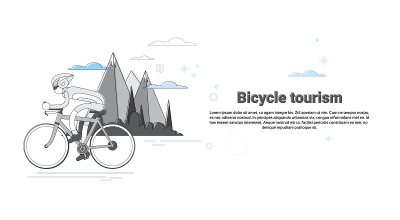 自行车旅游山地旅游旗细线矢量插图
