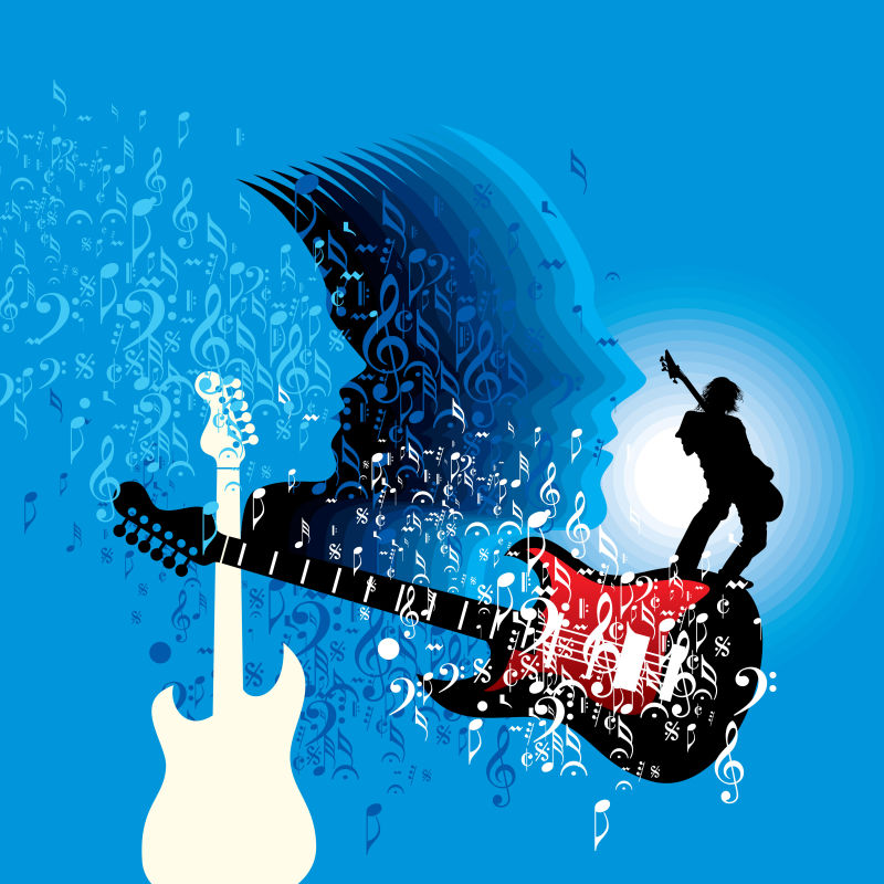 摇滚吉他元素的矢量音乐海报设计