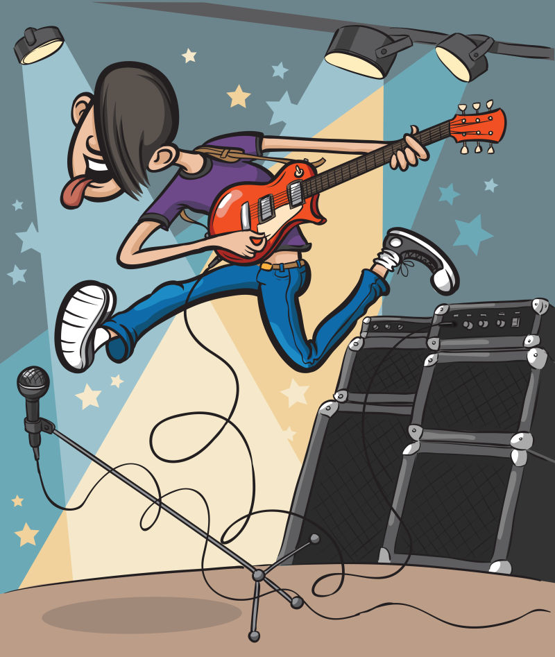 创意矢量卡通摇滚吉他手海报插图