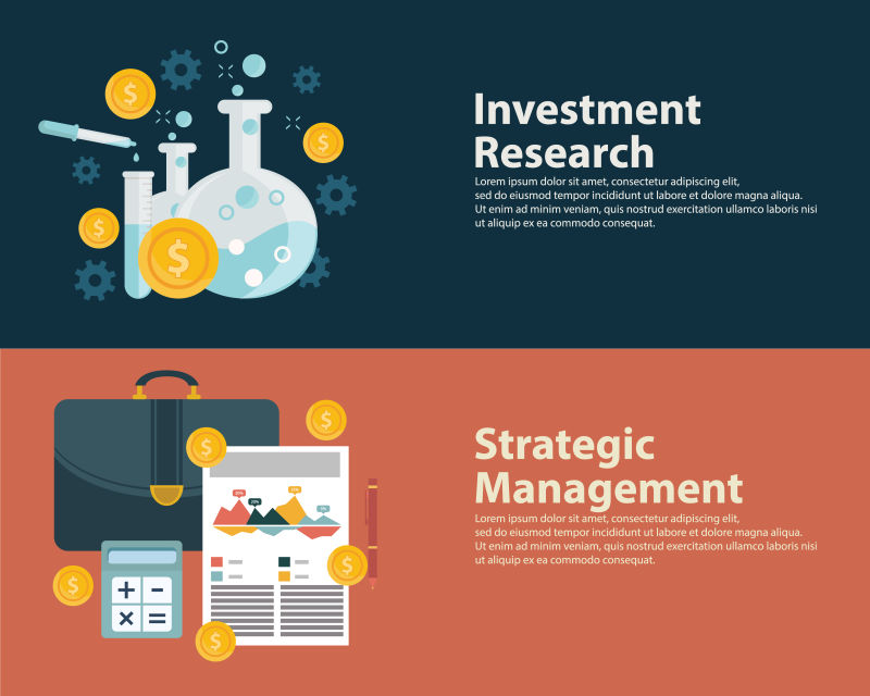 化学研究和商业投资的平面设计概念矢量