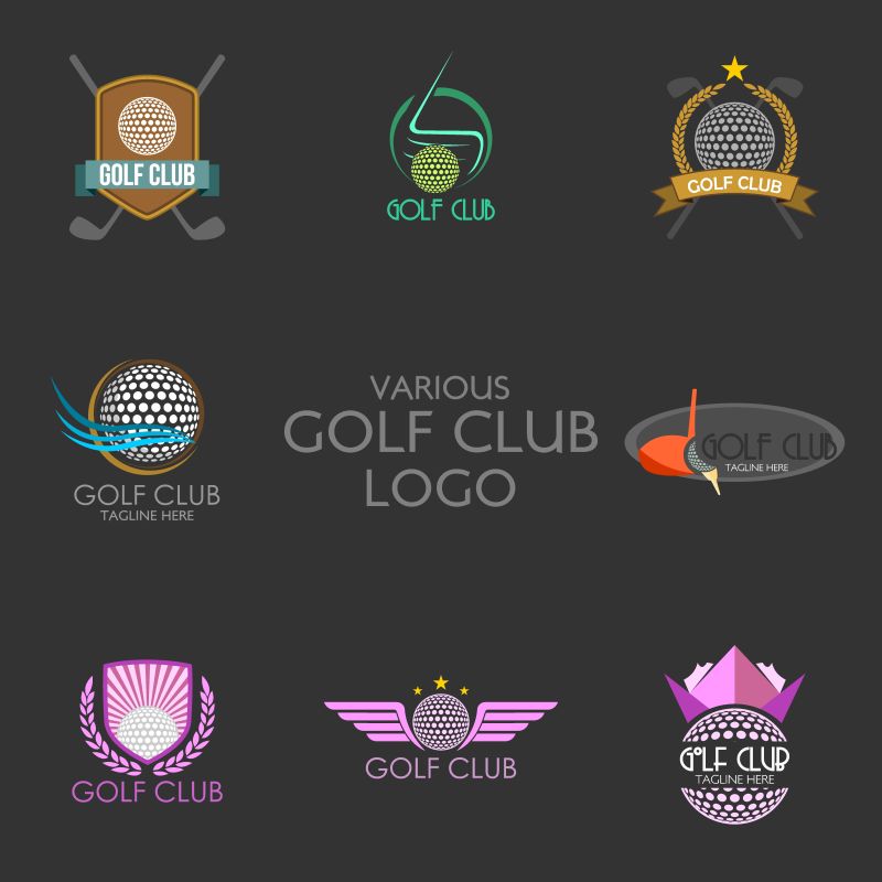 彩色高尔夫俱乐部矢量标志设计