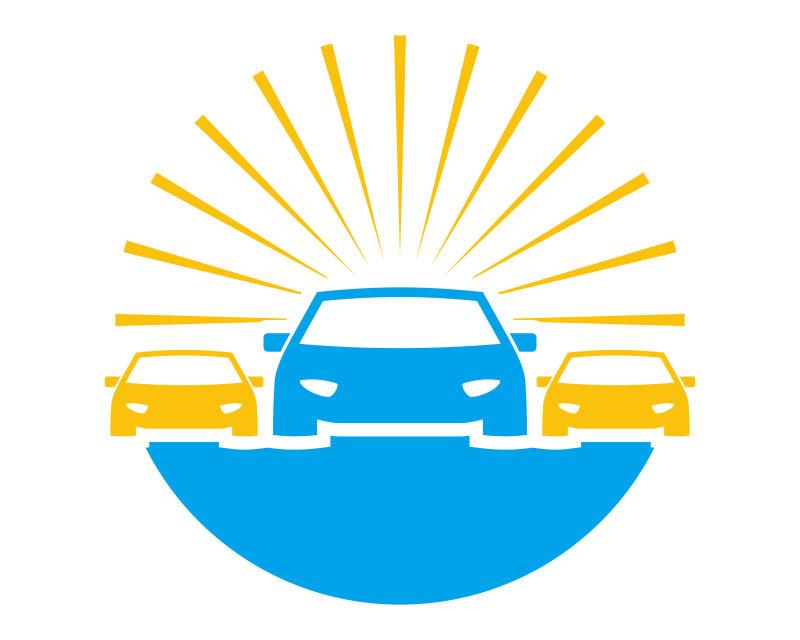 蓝色和黄色汽车运输驱动经销商形象图标