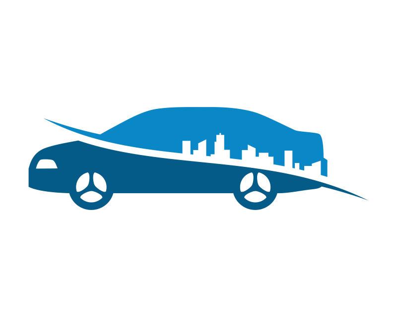 蓝色汽车的运输驾驶轮廓形象图标矢量