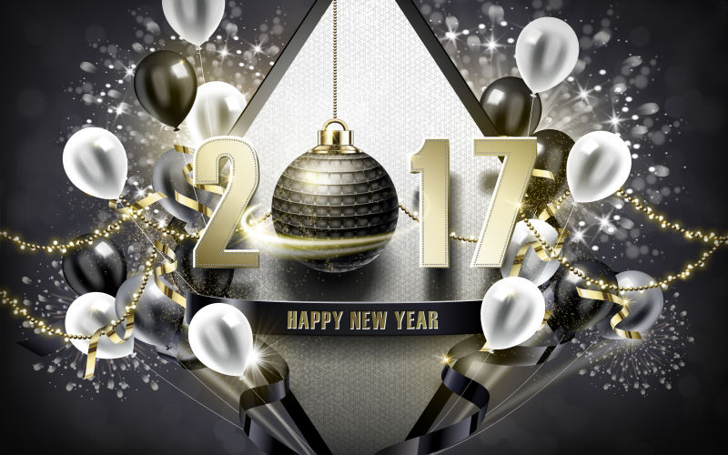 2017银禧气球背景新年快乐矢量