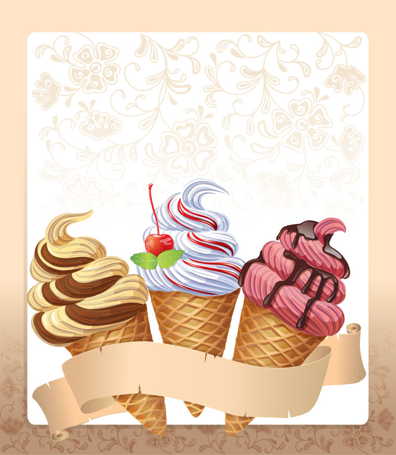 创意矢量冰淇淋平面卡通插图
