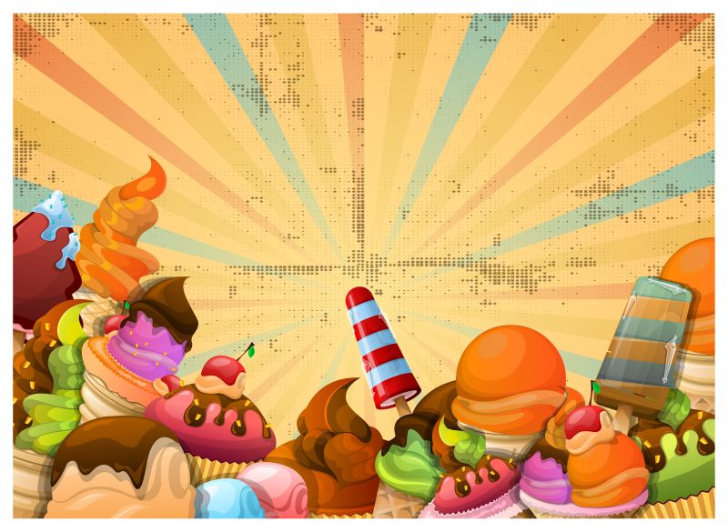 矢量彩色冰淇淋创意平面插图