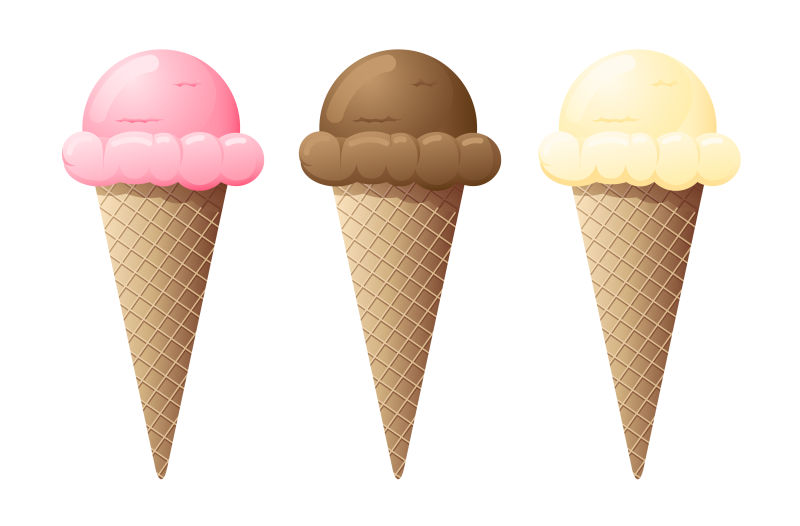 矢量三种口味的冰淇淋甜筒插图