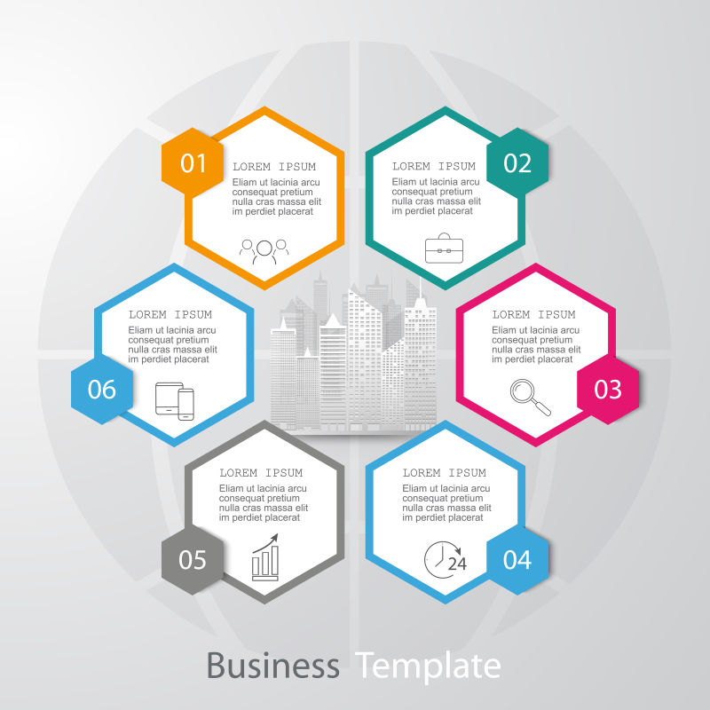 矢量创意彩色六边形元素的信息图表设计