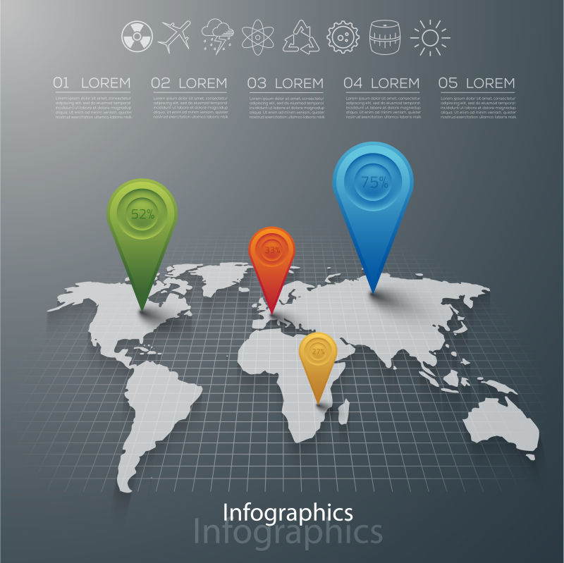 世界各地业务所占百分比矢量