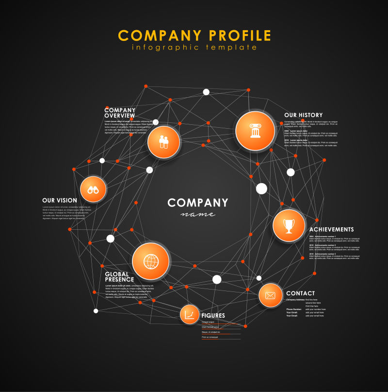 矢量公司概况概述橙色圆圈和点