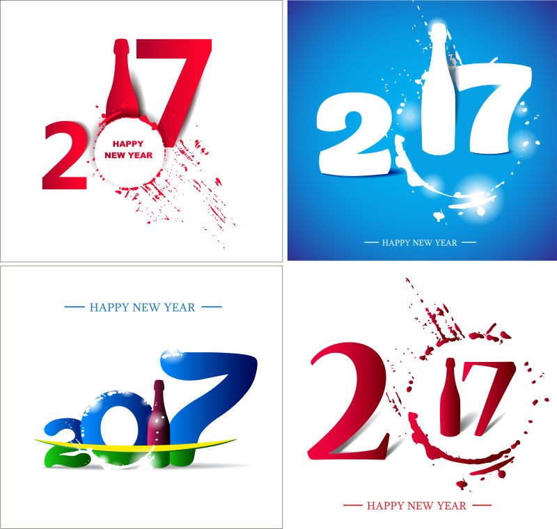 彩色字体的2017新年快乐旗帜矢量
