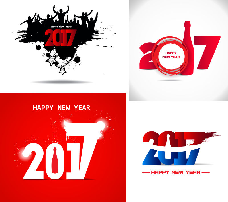 2017创意字体新年快乐旗帜矢量