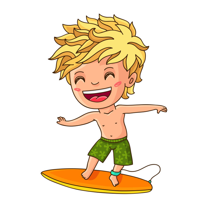 矢量金发男孩在冲浪板上