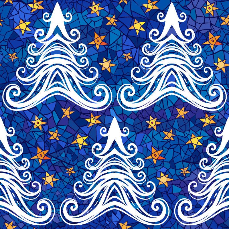 矢量圣诞树和星星的无缝图案